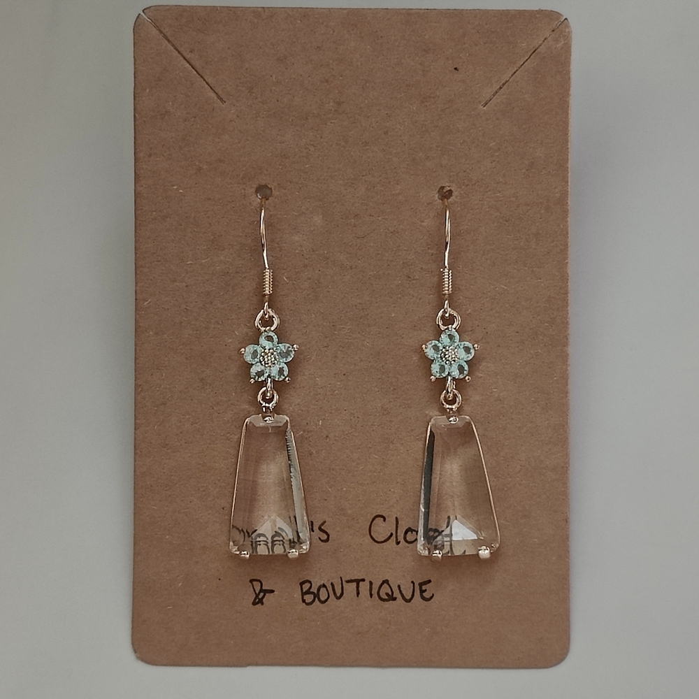 NEW HANDMADE 18K GP COPPER CZ FLOWER AND CLEAR CRYSTAL EARRINGS